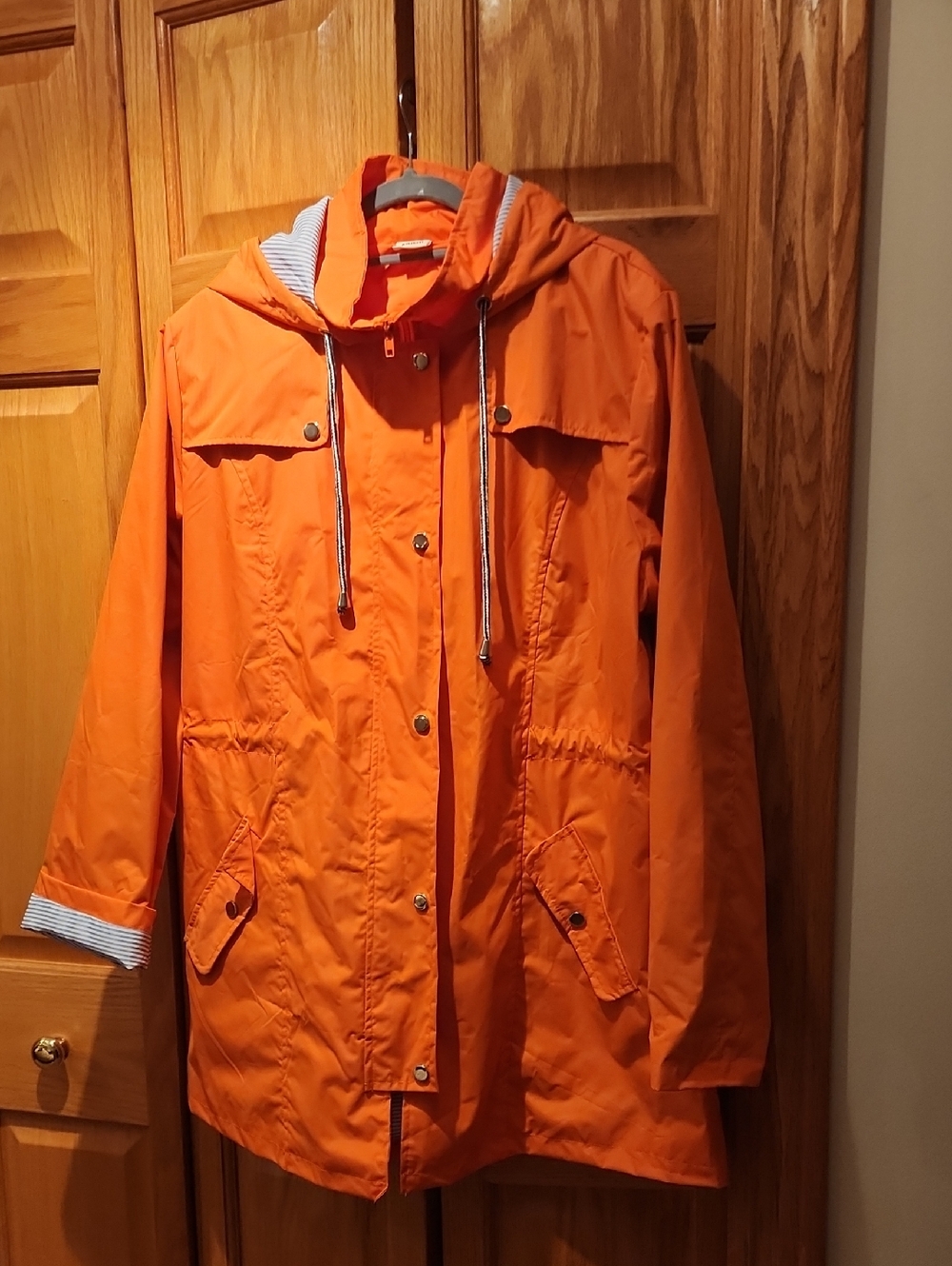 Womens Bright Orange Hooded Raincoat